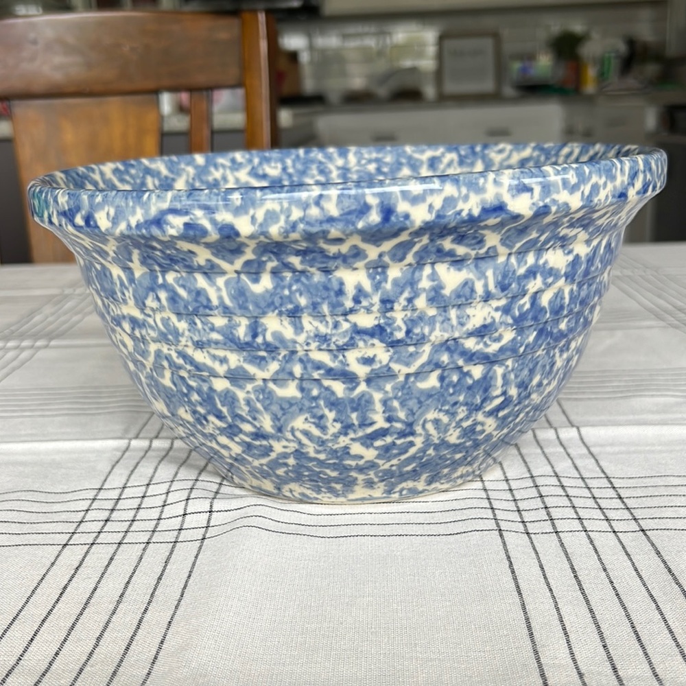 Gerald E. Henn 10” Blue & White Spongeware Handmade Ceramic Mixing Bowl